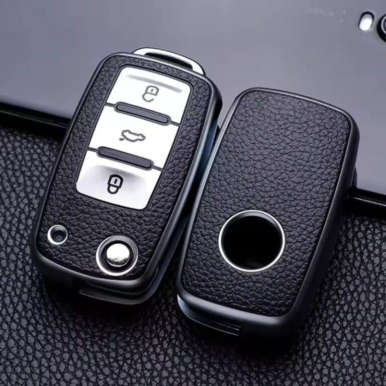 Etui cuir pour clé VW.argent