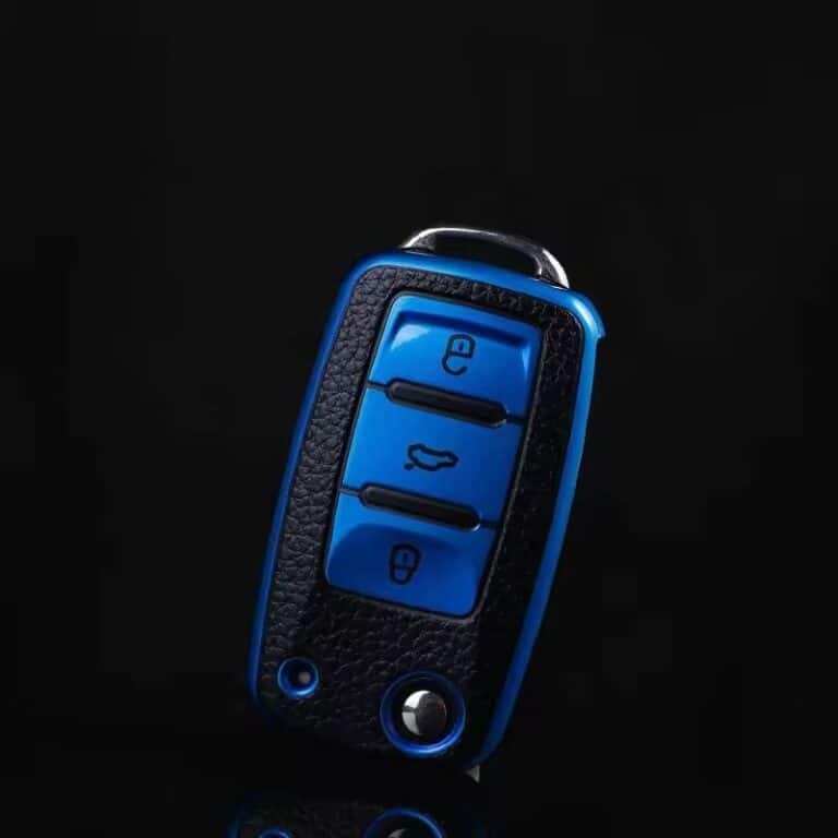 Etui cuir pour clé VW.Bleu