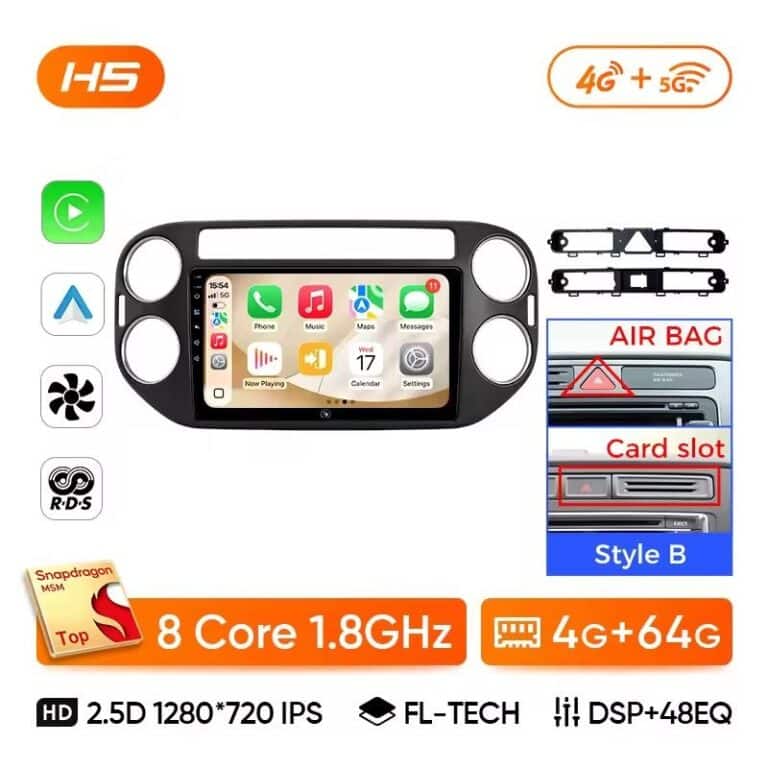 Autoradio pour Tiguan CarPlay & Android Auto 4go+ 64go Style B